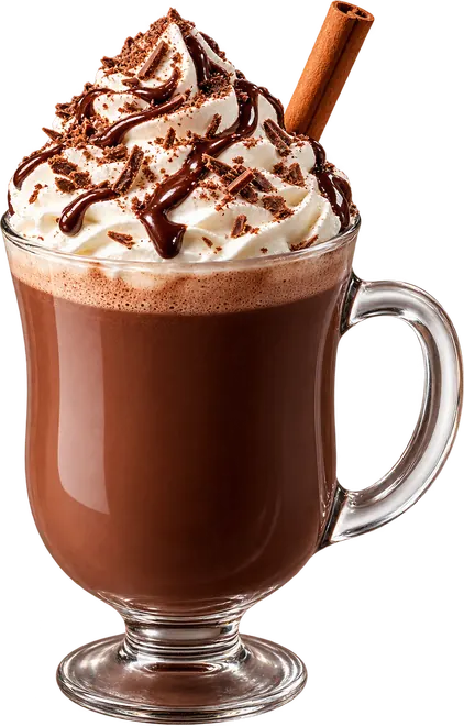 Caneca de chocolate quente com chantilly e raspas de chocolate