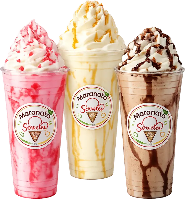 Três milk shakes da Maranata de sabores diferentes
